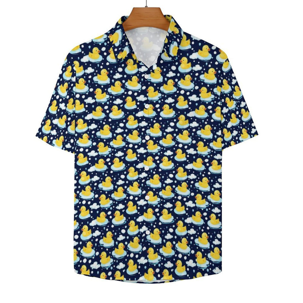 Rubber Ducks On Dark Women's Collared Pocketless Short Sleeve Shirt