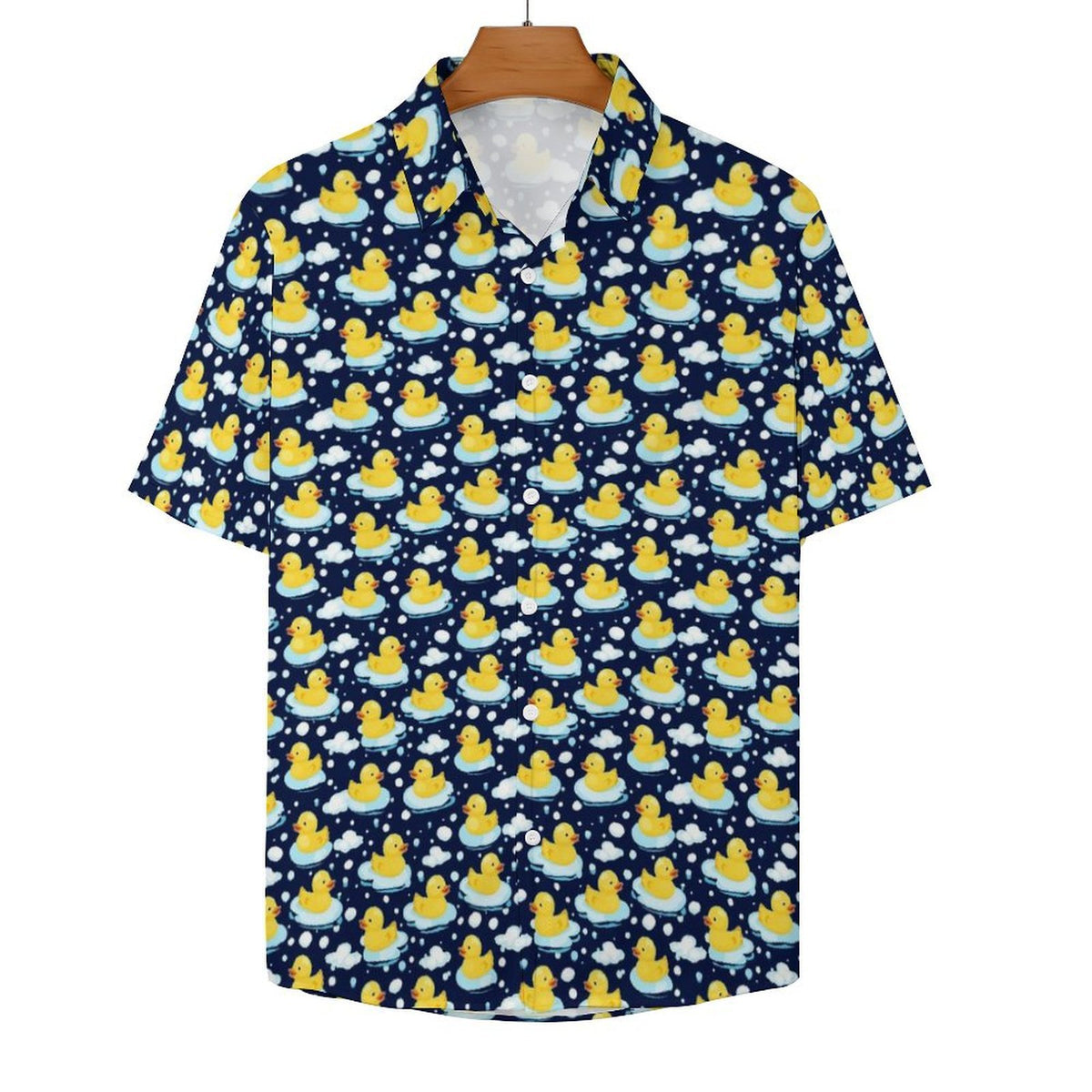Rubber Ducks On Dark Women's Collared Pocketless Short Sleeve Shirt