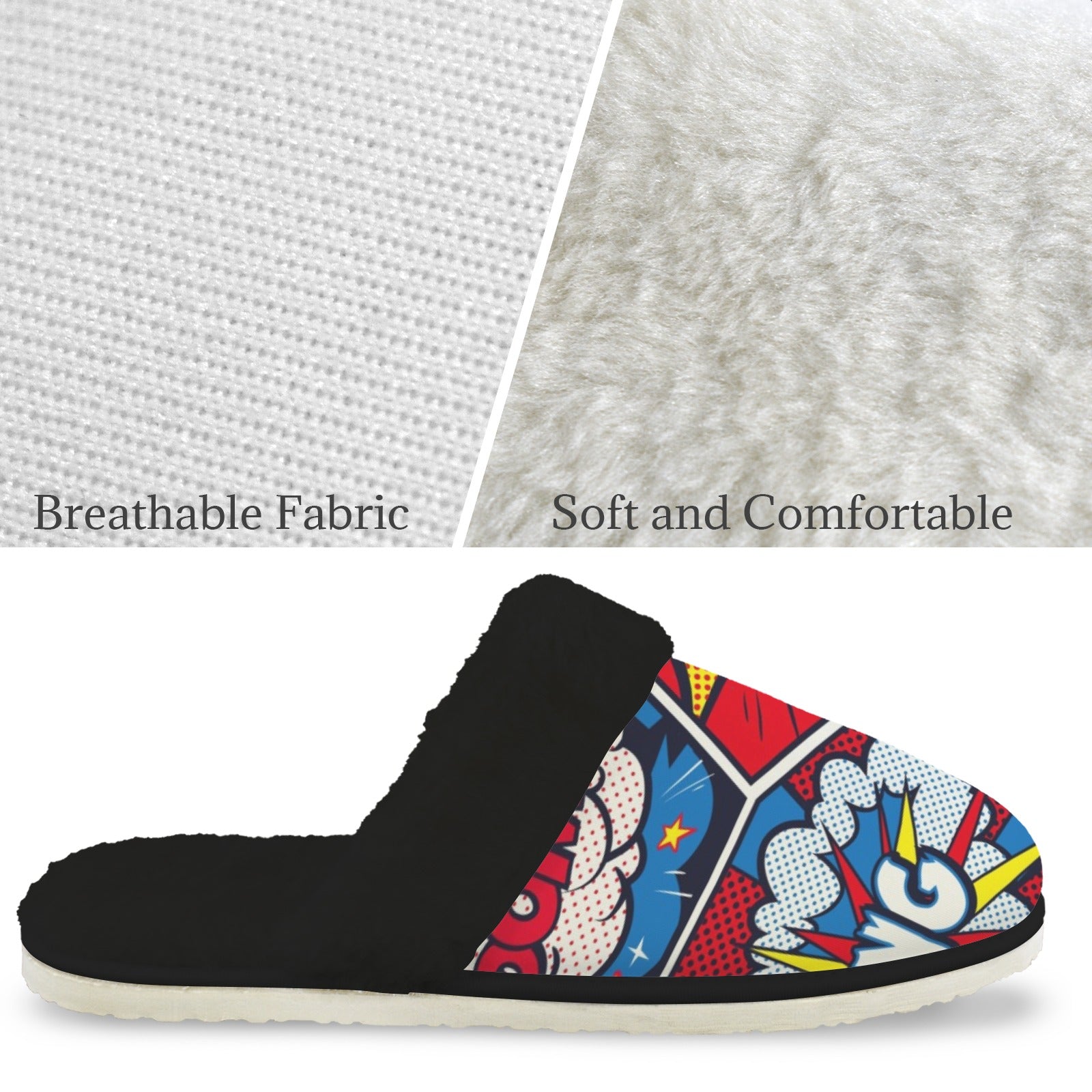 Comic Book Women's Fur Trim Thick-Sole Indoor Slippers Women's Fur Trimmed Slippers comic Printed Offshore