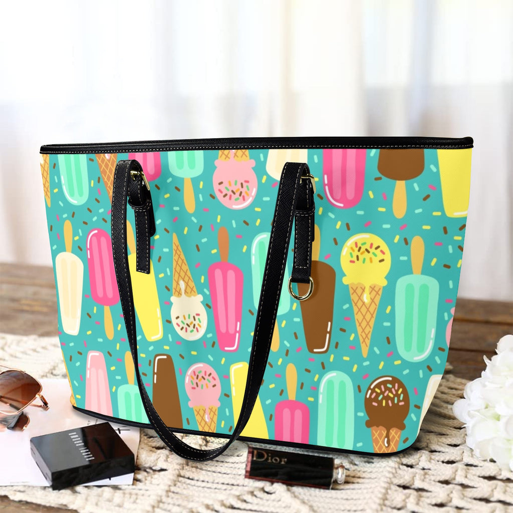 Ice Cream - Leather Tote Bag-Large