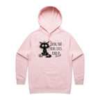 Living That Nine Lives Kind Of Tired, Frazzled Cat - Womens Hoodie Pink Womens Hoodie animal Coffee Printed In Australia