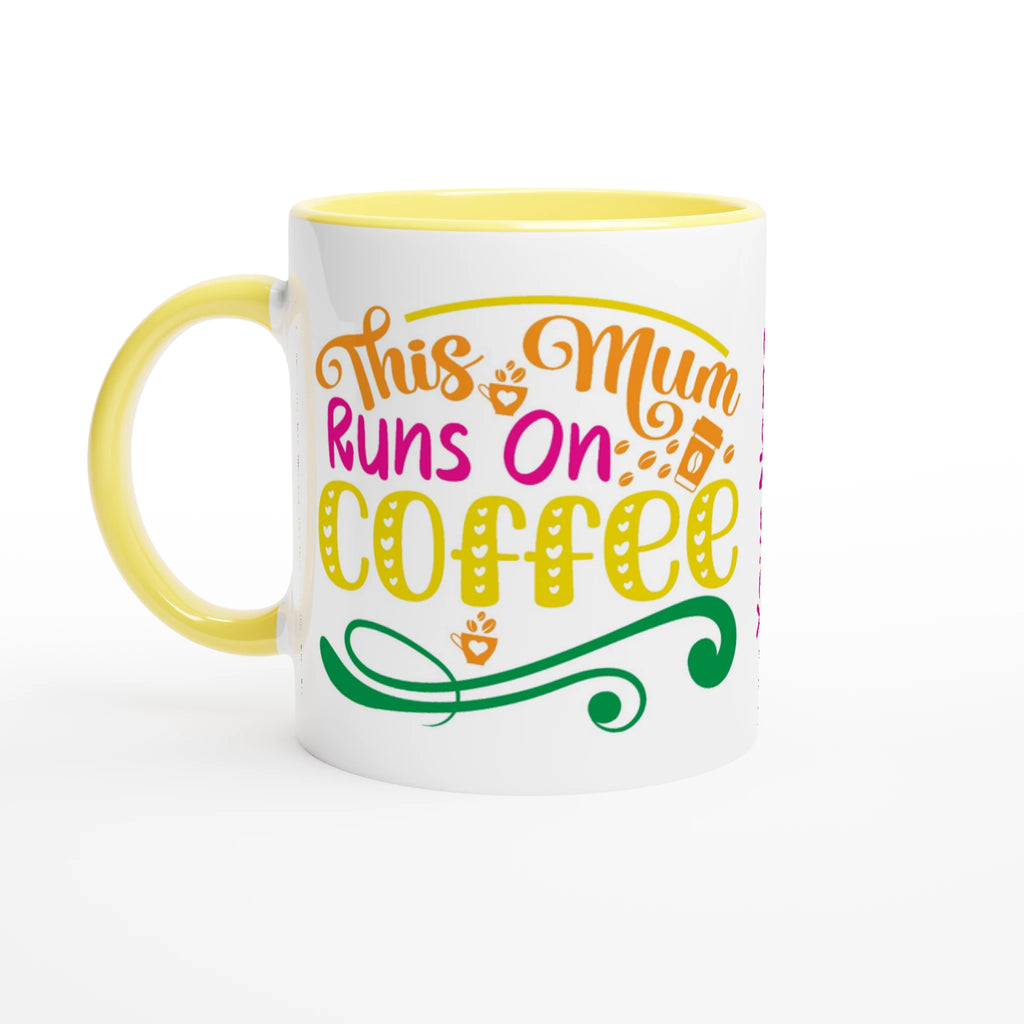 Personalised - This Mum Runs On Coffee - 11oz Ceramic Mug Ceramic Yellow Personalised Mug customise Globally Fulfilled Mum personalise