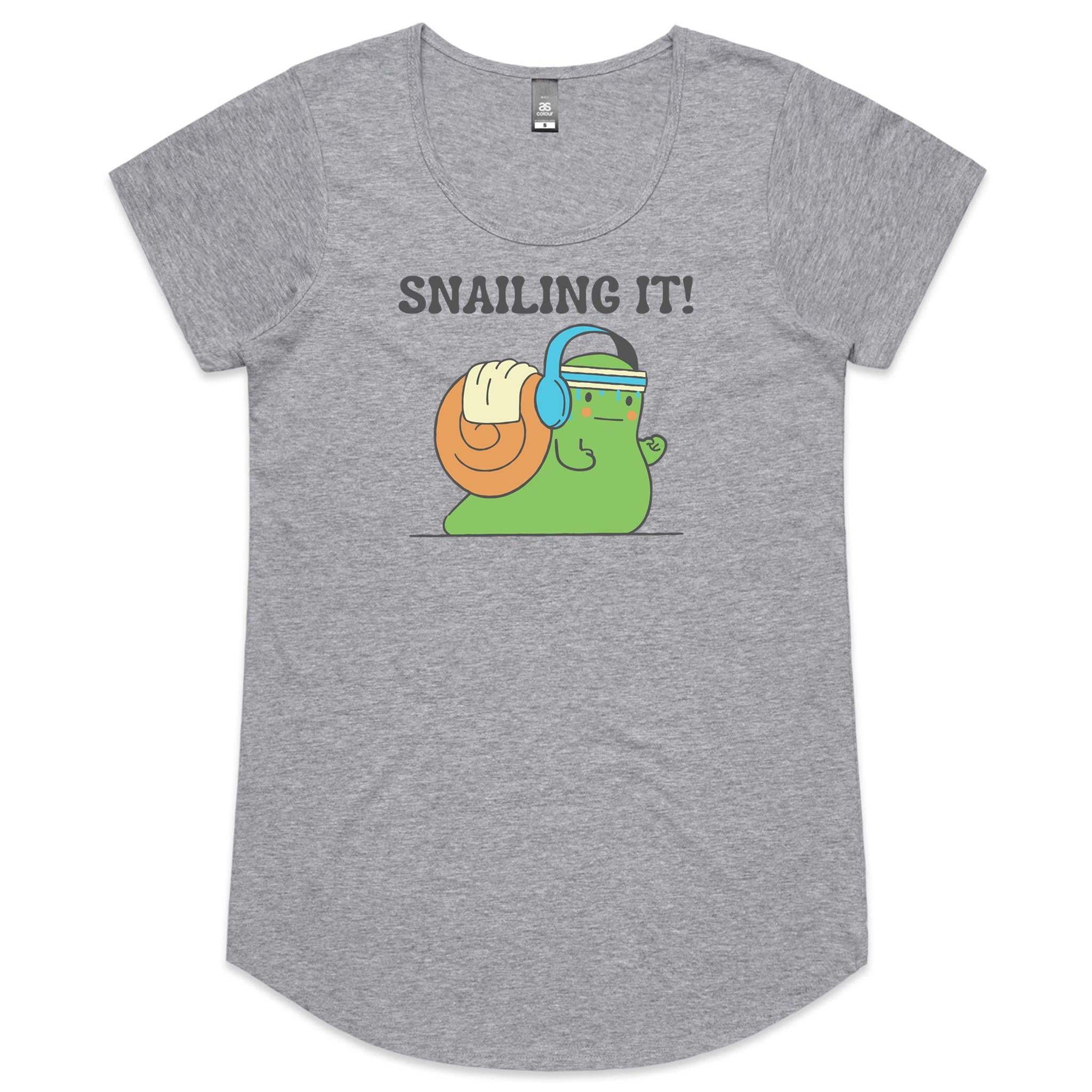Snailing It - Womens Scoop Neck T-Shirt Grey Marle Womens Scoop Neck T-shirt animal Fitness Printed In Australia