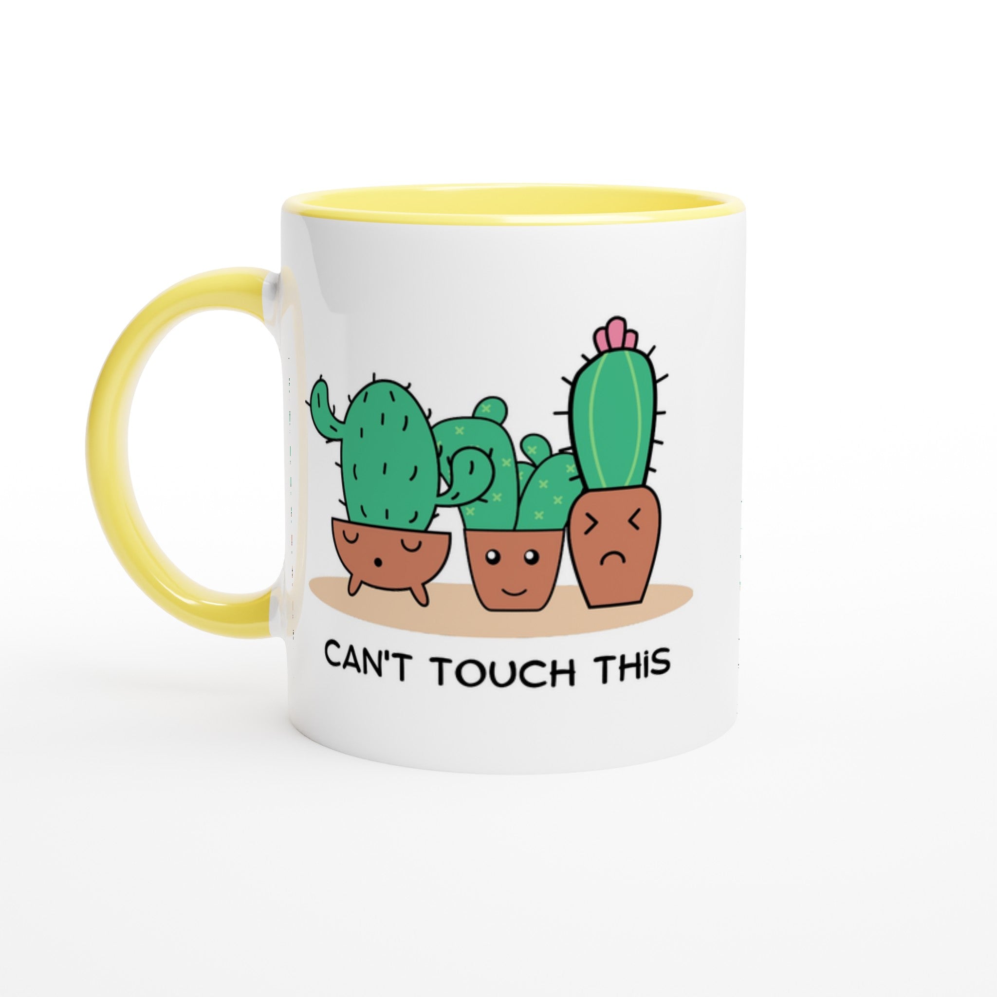 Cactus, Can't Touch This - White 11oz Ceramic Mug with Colour Inside Ceramic Yellow Colour 11oz Mug funny Globally Fulfilled Plants