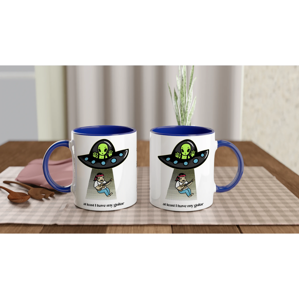 Personalised - Guitarist Alien Abduction - White 11oz Ceramic Mug with Colour InsidePersonalised - Personalised 11oz Mug customise Globally Fulfilled Music personalise Sci Fi