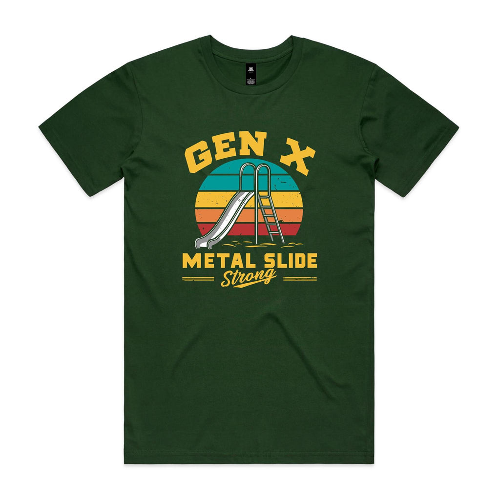 Gen X, Metal Slide Strong Men's AS Colour T-shirt Forest Green Mens T-shirt Printed In Australia