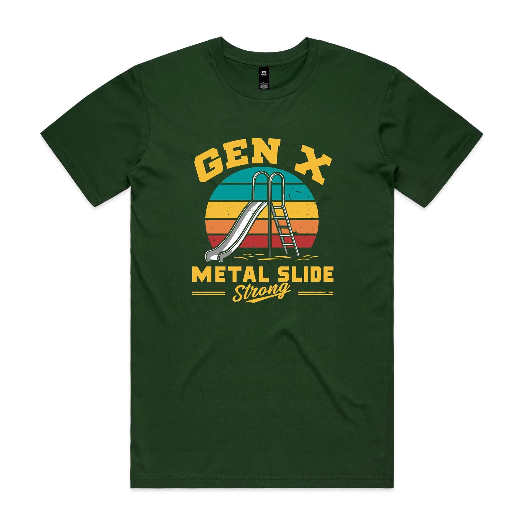Gen X, Metal Slide Strong - Mens T-shirt Forest Green Mens T-shirt Printed In Australia