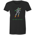 Alien Invasion, We Come In Peace - Womens T-shirt Black Womens T-shirt Printed In Australia Sci Fi
