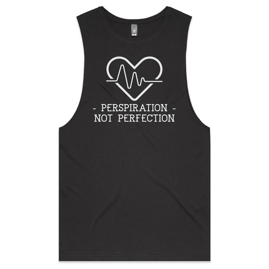 Perspiration Not Perfection - Tank Top Tee Coal Drop Arm Tank Top Fitness Printed In Australia