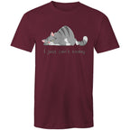 Cat, I Just Can't Today - Mens T-Shirt Burgundy Mens T-shirt animal Printed In Australia