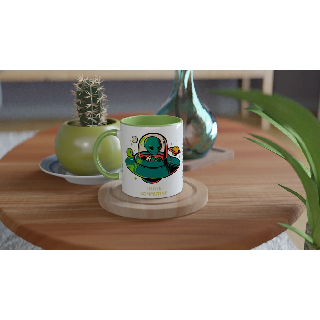 Personalise - Alien Commute, UFO - White 11oz Ceramic Mug Personalised Mug customise Globally Fulfilled personalise Sci Fi