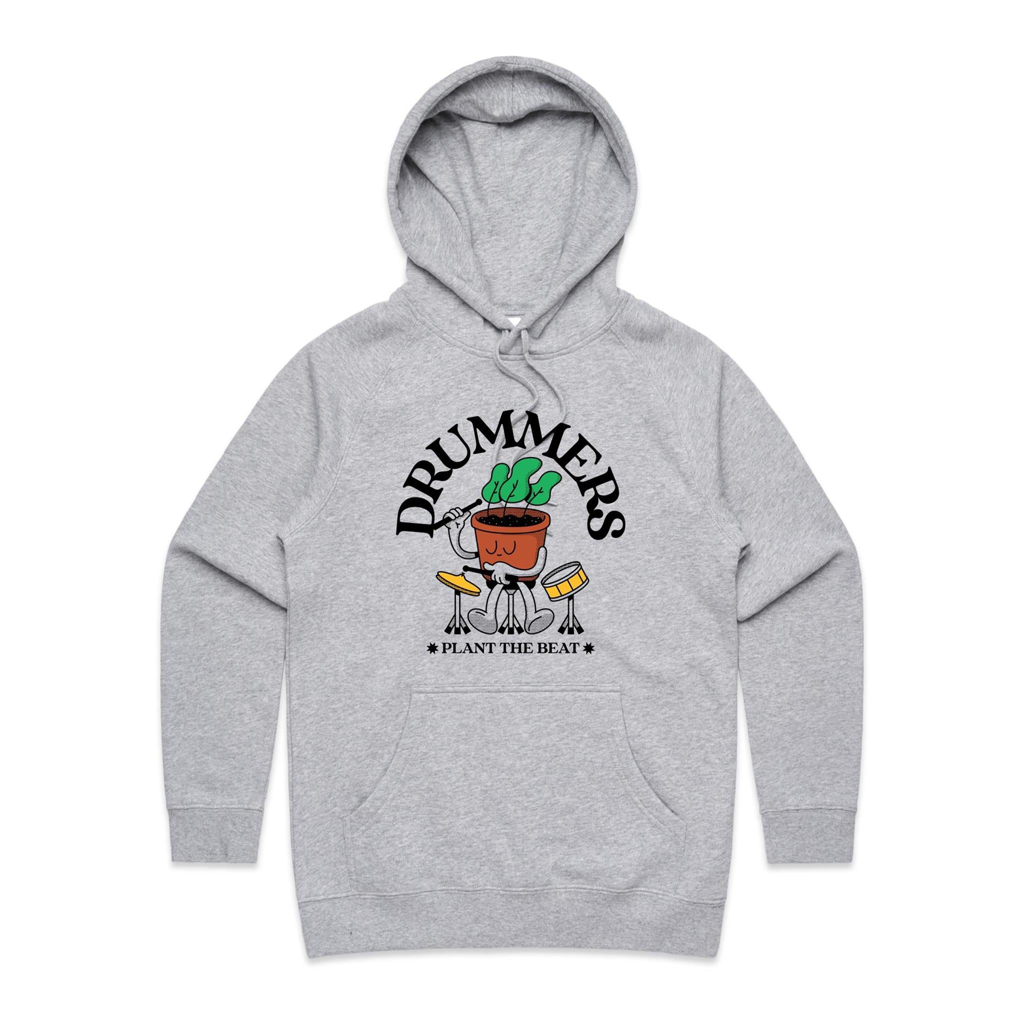 Drummers Plant The Beat - Womens Hoodie Grey Marle Womens Hoodie Music Printed In Australia