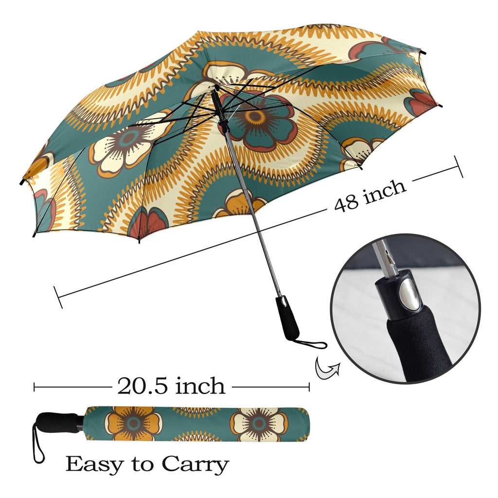 Vintage Floral - Semi-Automatic Foldable Umbrella (Model U12) Semi-Automatic Foldable Umbrella (U12)