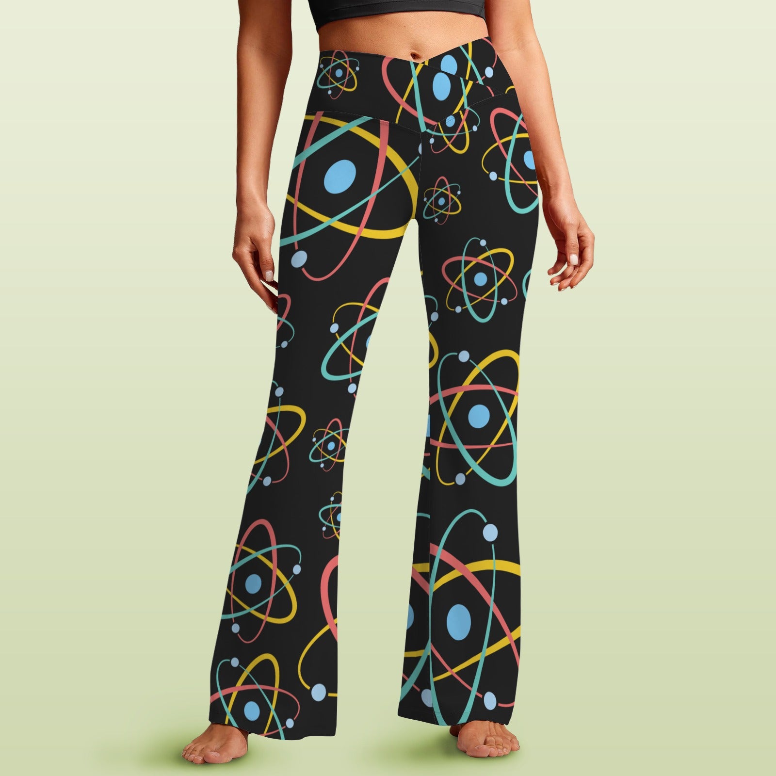 Atoms High Waist Crossover Tummy Control Flare Leggings 5XL High Waist Flare Leggings Printed Offshore Science