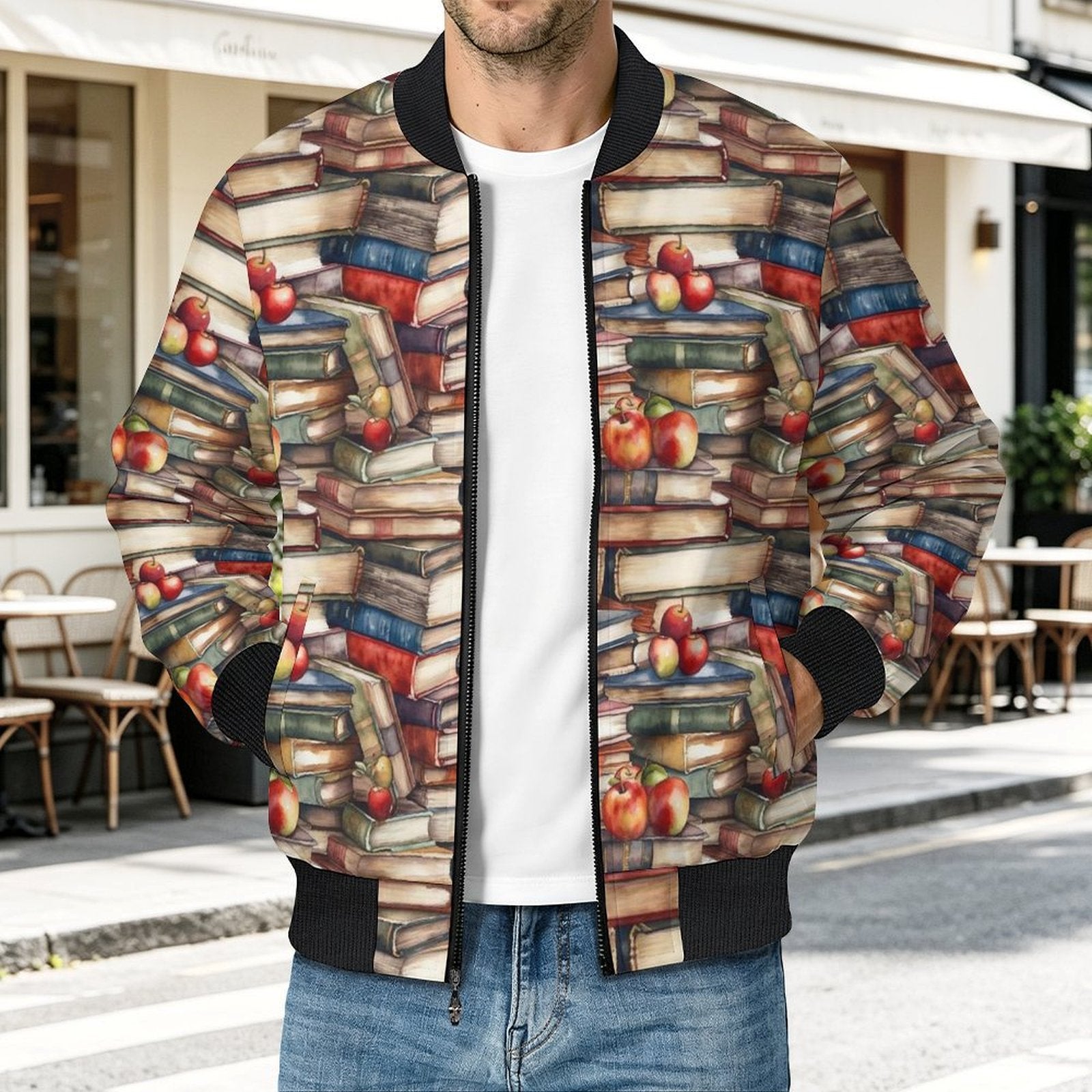 Watercolour Books Men's Casual Zip‑Up Bomber Jacket