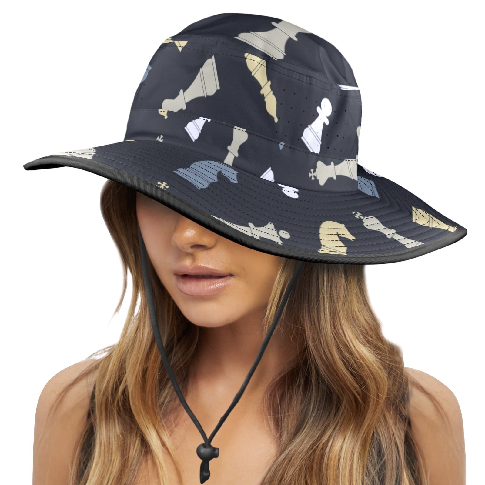 Chess Pattern - Wide Brim Bucket Hat Wide Brim Bucket Hat Chess Games Printed Offshore
