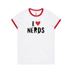 I Love Nerds, Red Heart - Women's Ringer Tee White Red Womens Ringer T-shirt Love Printed In Australia
