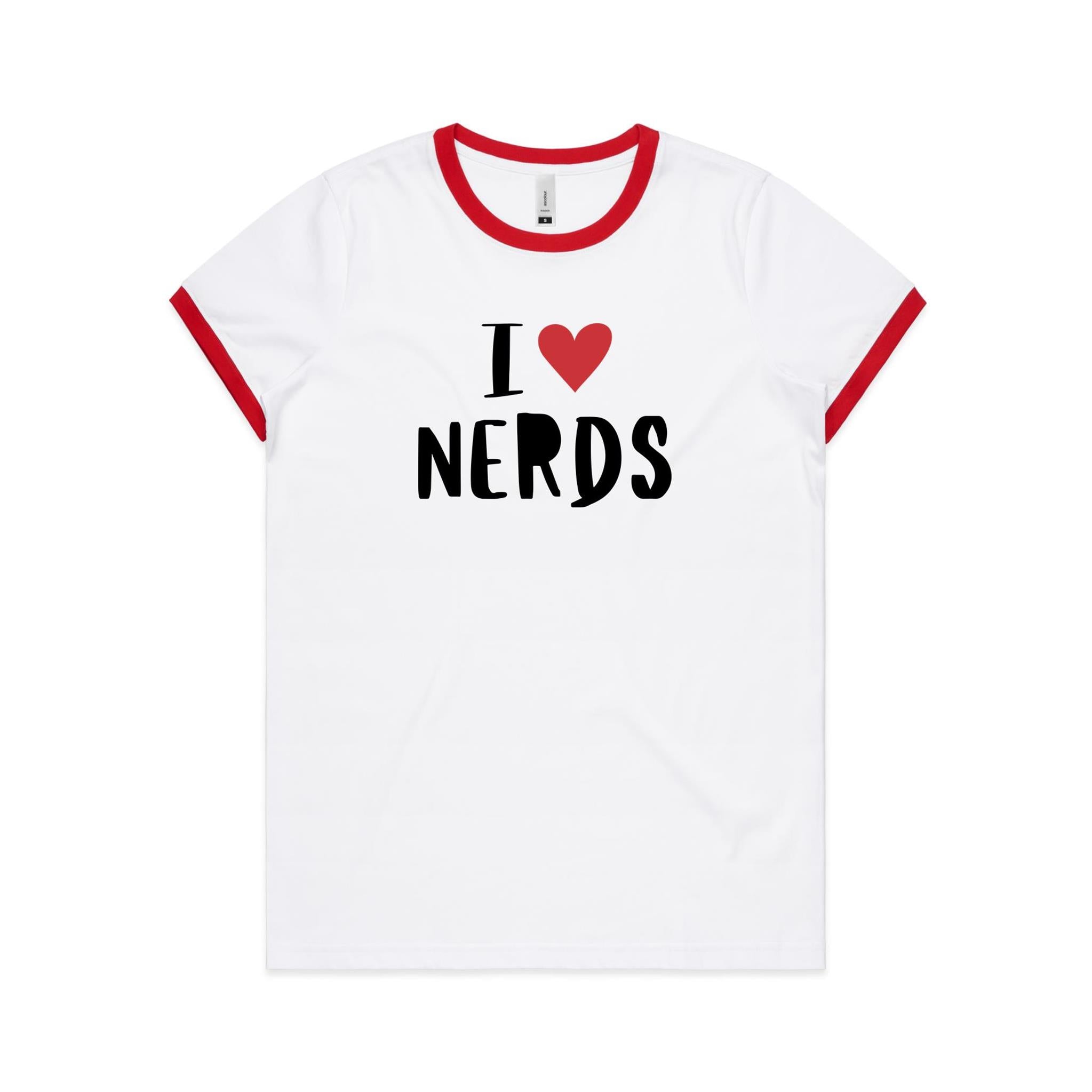 I Love Nerds, Red Heart - Women's Ringer Tee White Red Womens Ringer T-shirt Love Printed In Australia