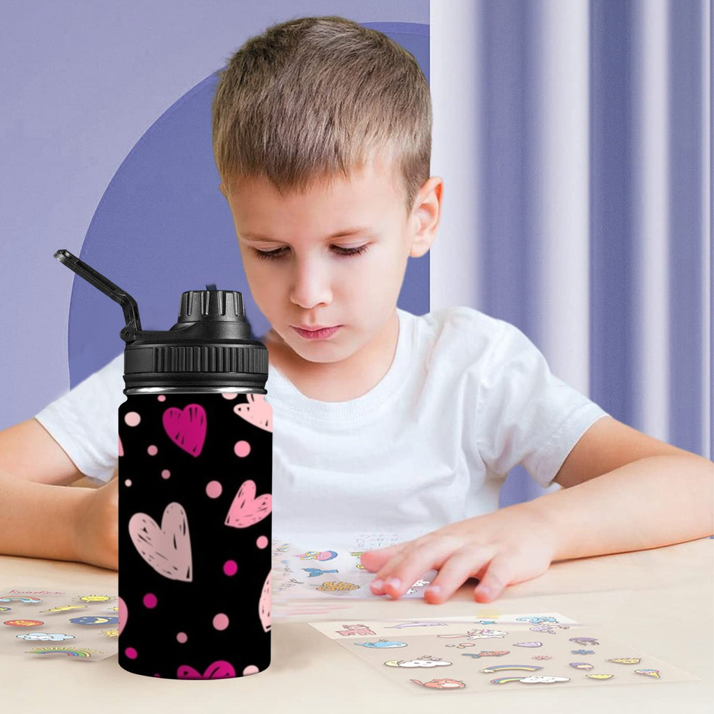 Pink Hearts - Kids Water Bottle with Chug Lid (12 oz)