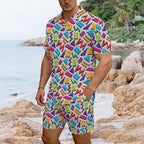 Graphic 80's Men's Hawaiian Shirt & Shorts Set Men's Hawaiian Shirt & Shorts Set Printed Offshore Retro