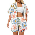 Large Boho Flowers And Leaves Women's Windbreaker Short Set 2XL Women's Windbreaker Short Set Plants Printed Offshore