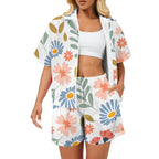 Large Boho Flowers And Leaves Women's Windbreaker Short Set 2XL Women's Windbreaker Short Set Plants Printed Offshore