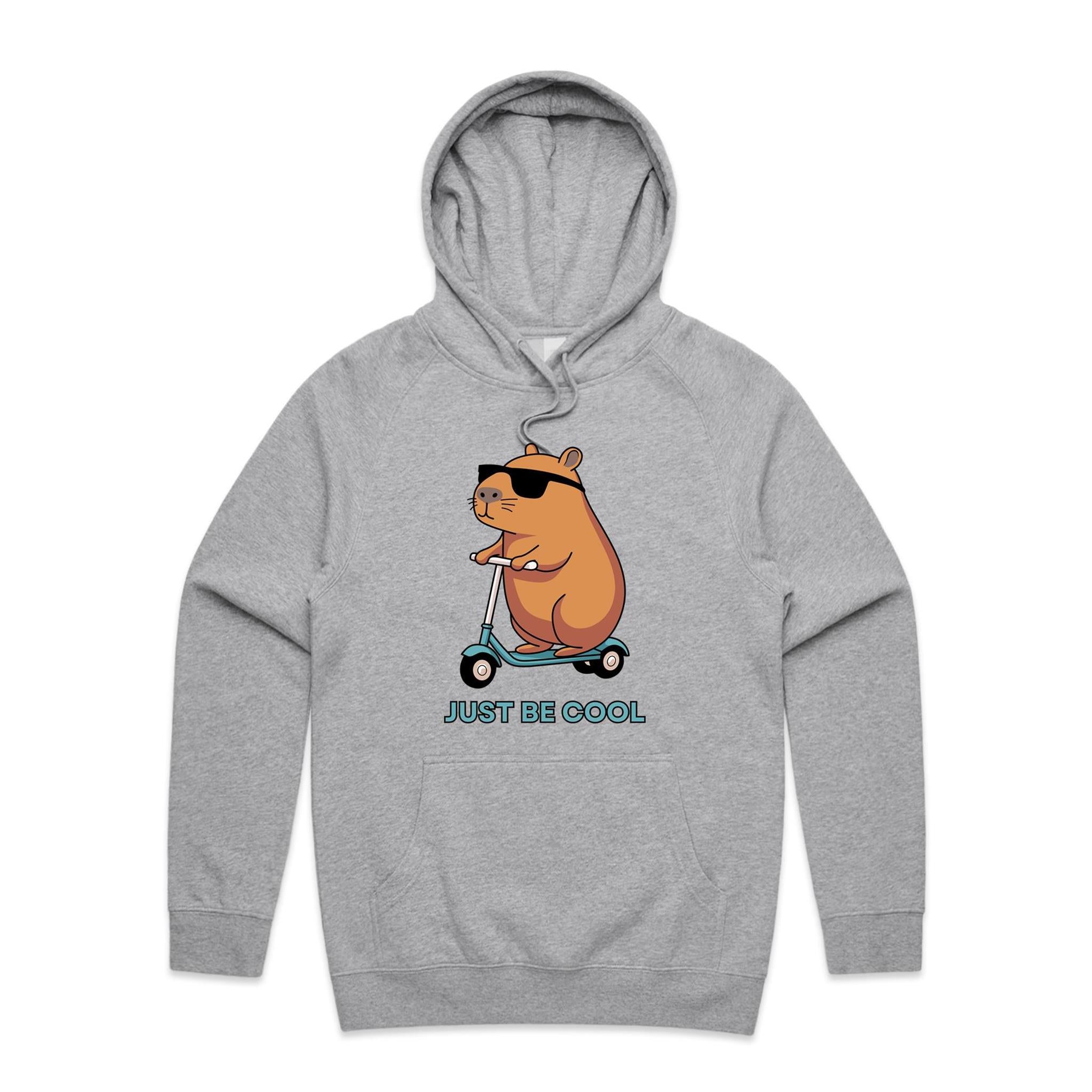 Just Be Cool, Capybara - Mens Hoodie Grey Marle Mens Hoodie animal Printed In Australia