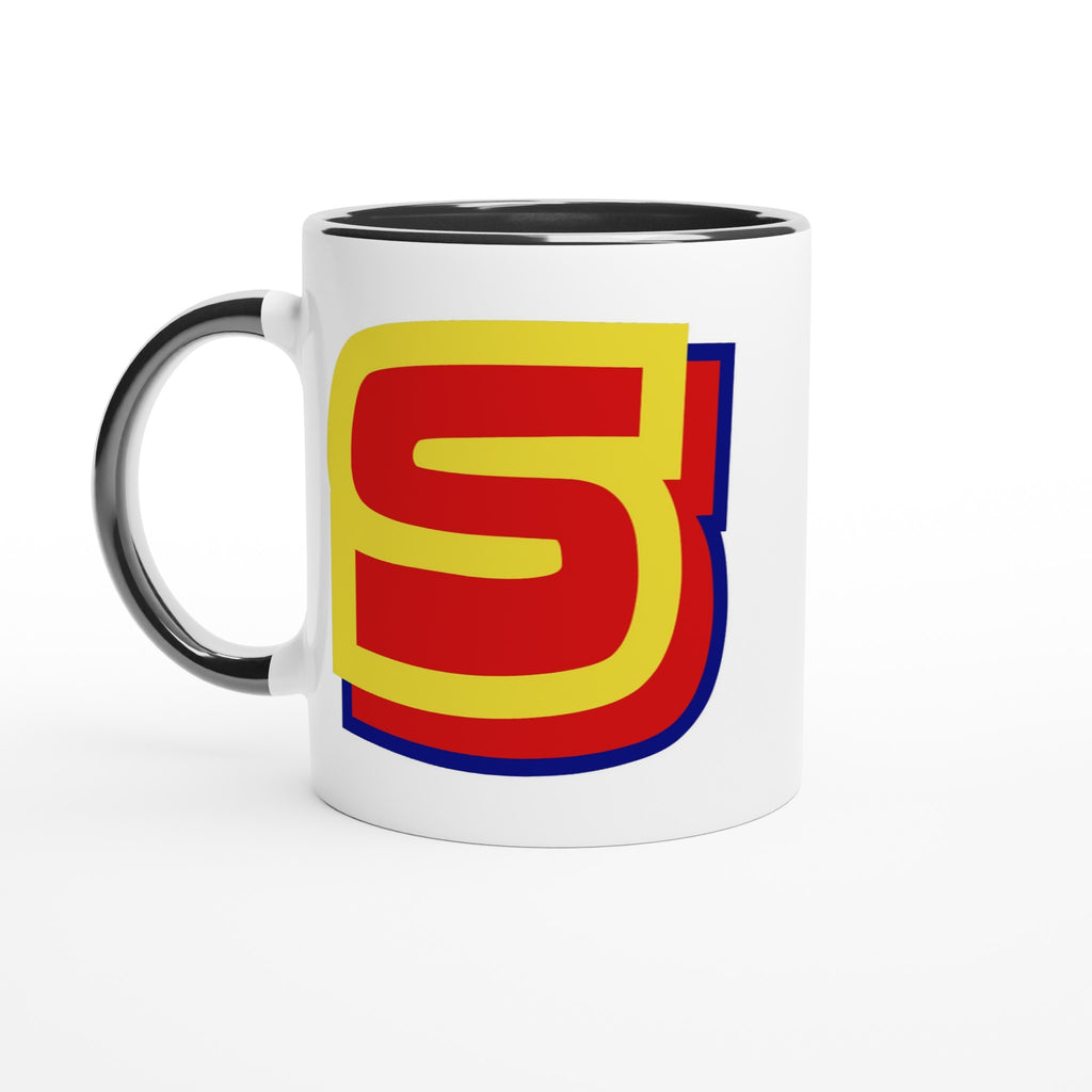 Personalised - Superhero Initial - White 11oz Ceramic Mug with Color Inside Ceramic Black Personalised 11oz Mug customise Globally Fulfilled Name personalise