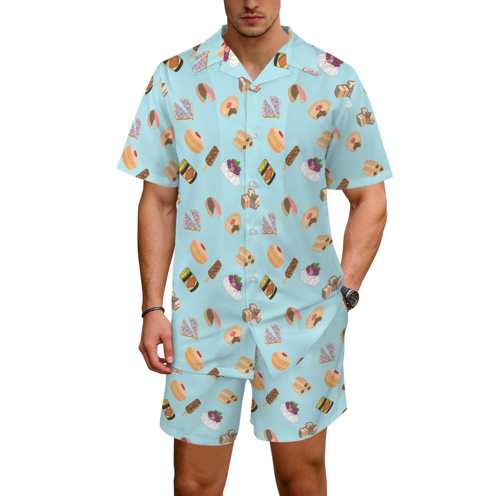 Classic Aussie Food Icons Men's Hawaiian Shirt & Shorts Set
