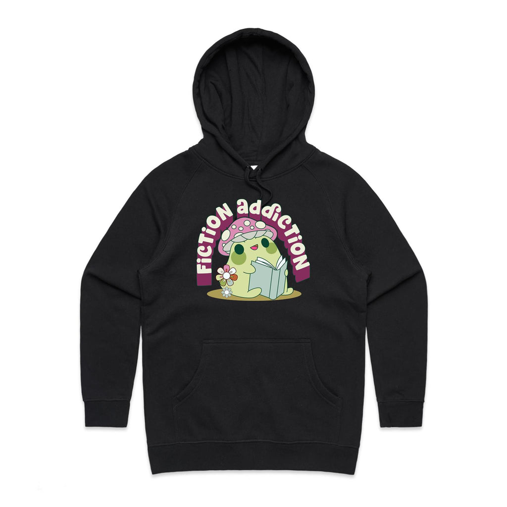 Fiction Addiction - Womens Hoodie Black Womens Hoodie Printed In Australia Reading