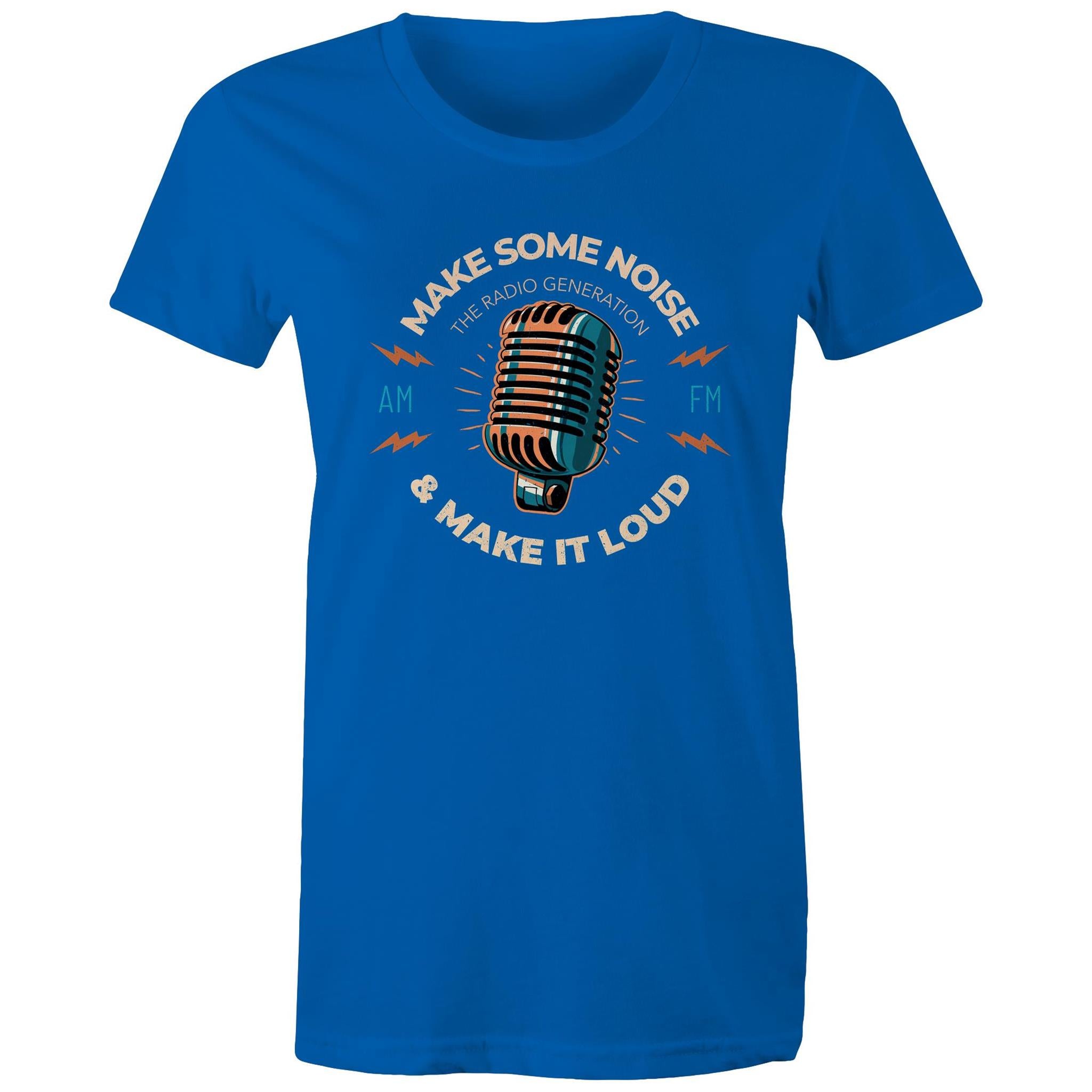 Make Some Noise - Womens T-shirt Bright Royal Womens T-shirt Music Printed In Australia