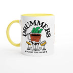 Personalised - Drummers - White 11oz Ceramic Mug with Colour Inside Ceramic Yellow Personalised 11oz Mug customise Globally Fulfilled Music personalise Plants