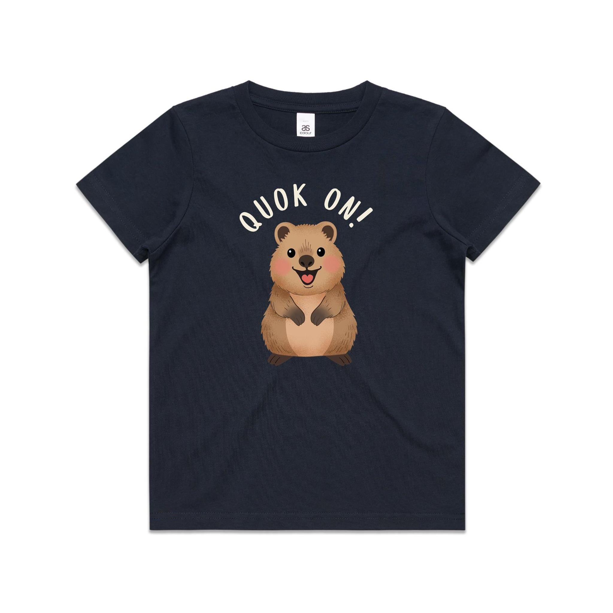 Quokka, Quok On Kid's AS Colour T-shirt Navy Kids T-shirt animal Printed In Australia