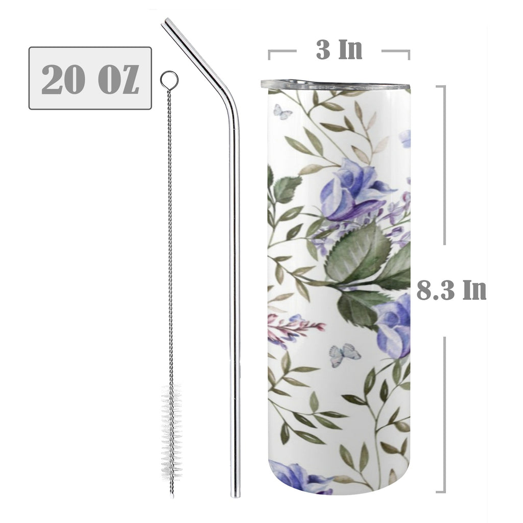 Blue Flowers 20oz Tall Skinny Tumbler with Lid and Straw