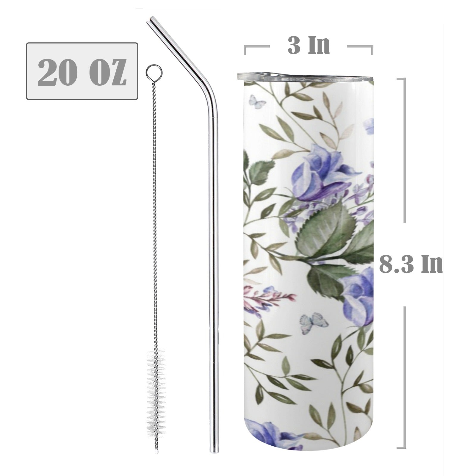 Blue Flowers 20oz Tall Skinny Tumbler with Lid and Straw