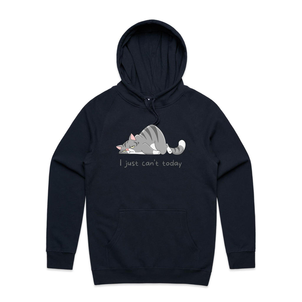 Cat, I Just Can't Today - Mens Hoodie Navy Mens Hoodie animal Printed In Australia