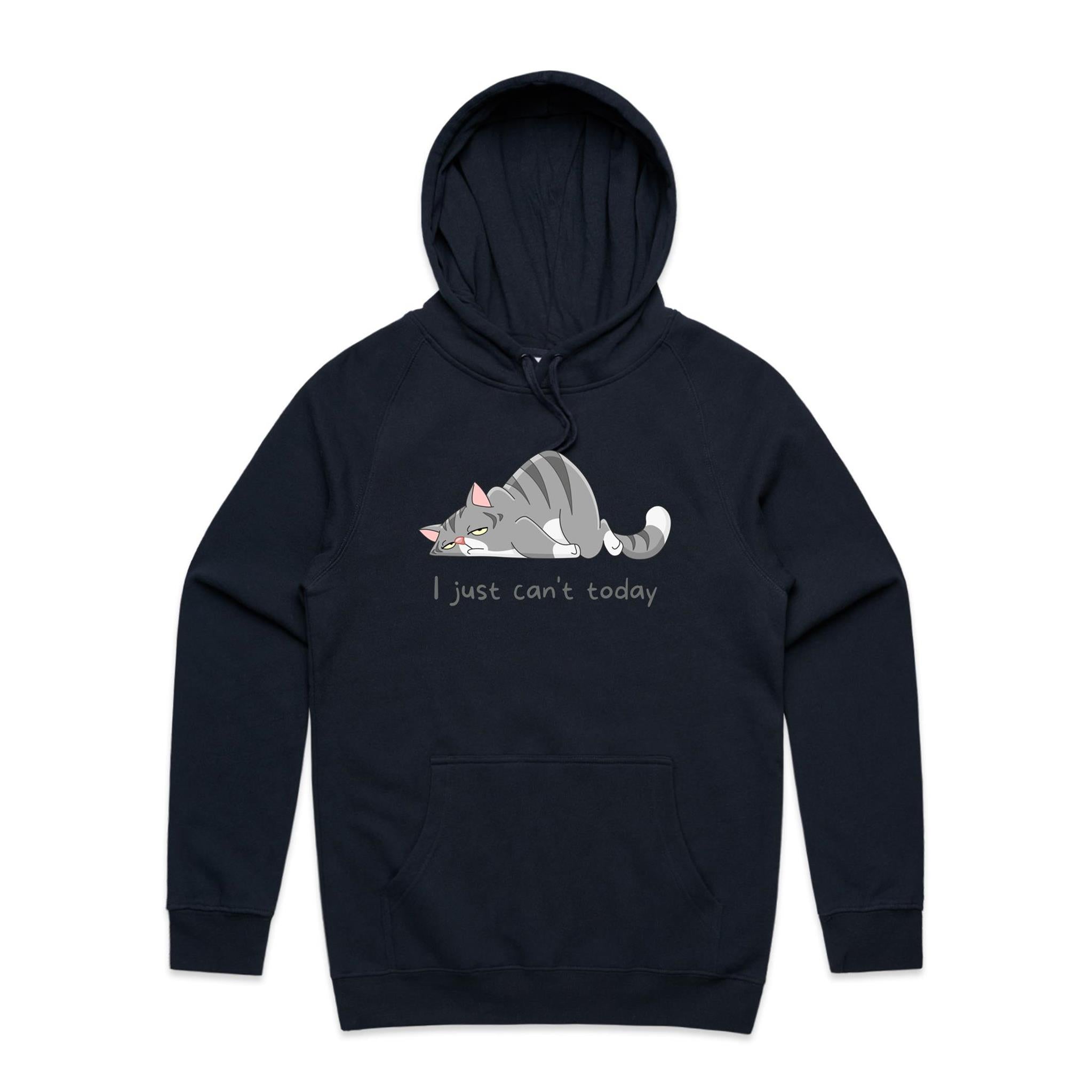 Cat, I Just Can't Today - Mens Hoodie Navy Mens Hoodie animal Printed In Australia