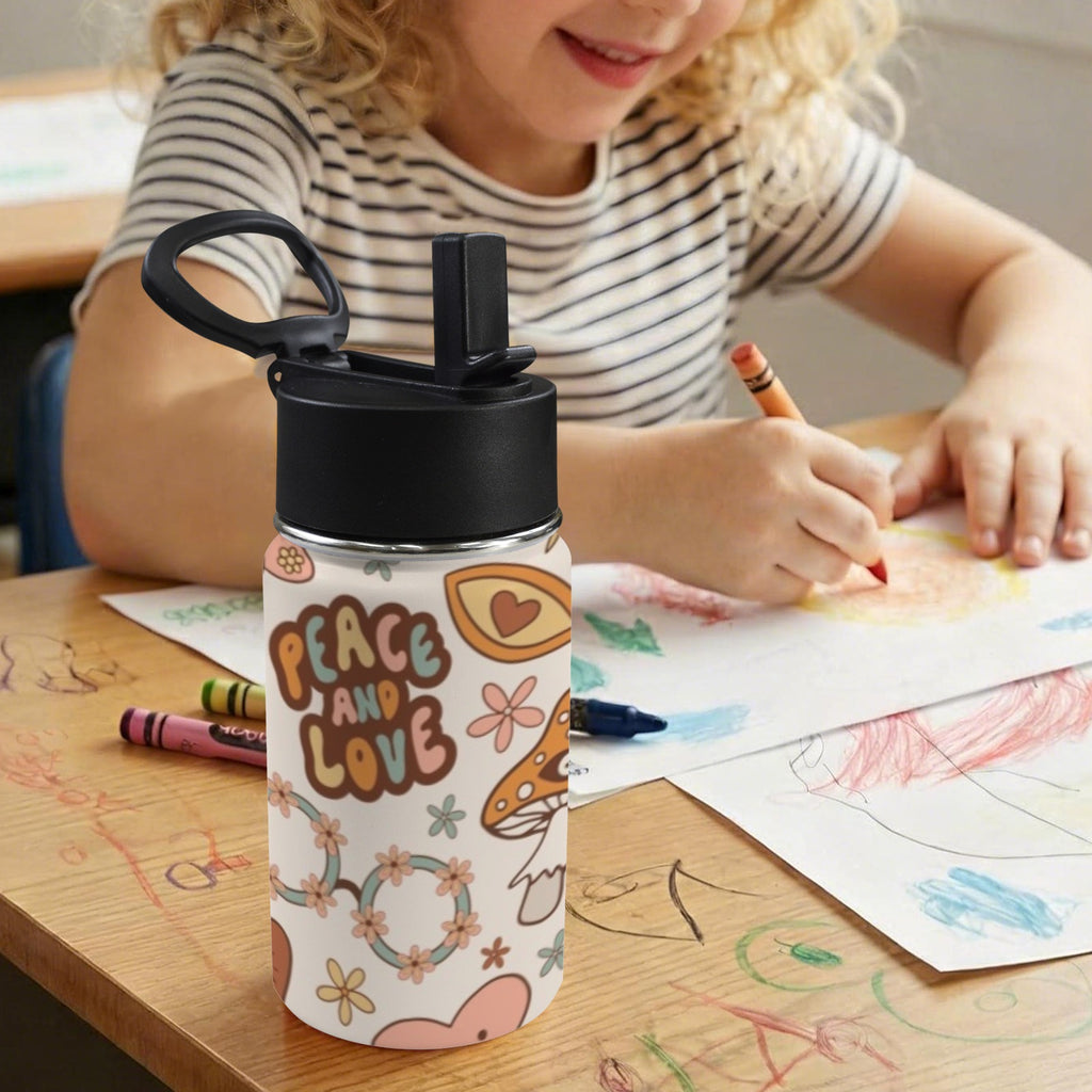 Peace And Love - 12oz Kids Water Bottle with Straw Lid