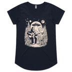 Alien And Bigfoot Playing Guitar - Womens Scoop Neck T-Shirt Navy Womens Scoop Neck T-shirt Music Printed In Australia Sci Fi