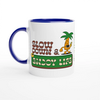 Personalise - Slow Down And Enjoy Life - White 11oz Ceramic Mug Ceramic Blue Personalised Mug customise Globally Fulfilled personalise Retro