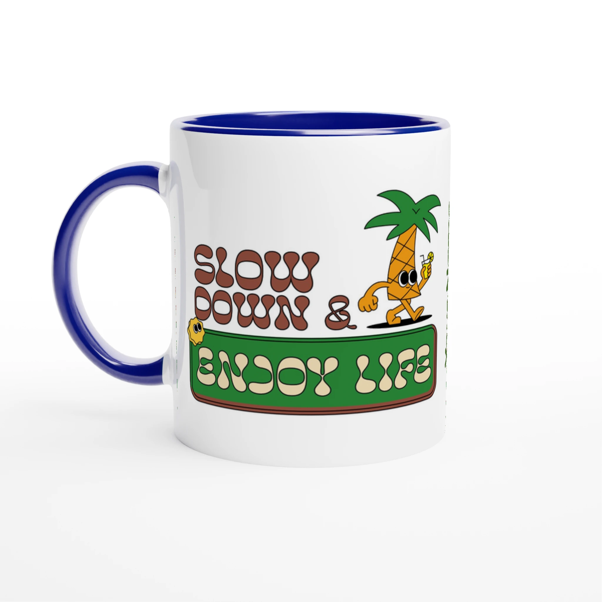 Personalise - Slow Down And Enjoy Life - White 11oz Ceramic Mug Ceramic Blue Personalised Mug customise Globally Fulfilled personalise Retro