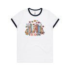 Freedom, Reading Books - Women's Ringer Tee White Navy Womens Ringer T-shirt Printed In Australia Reading