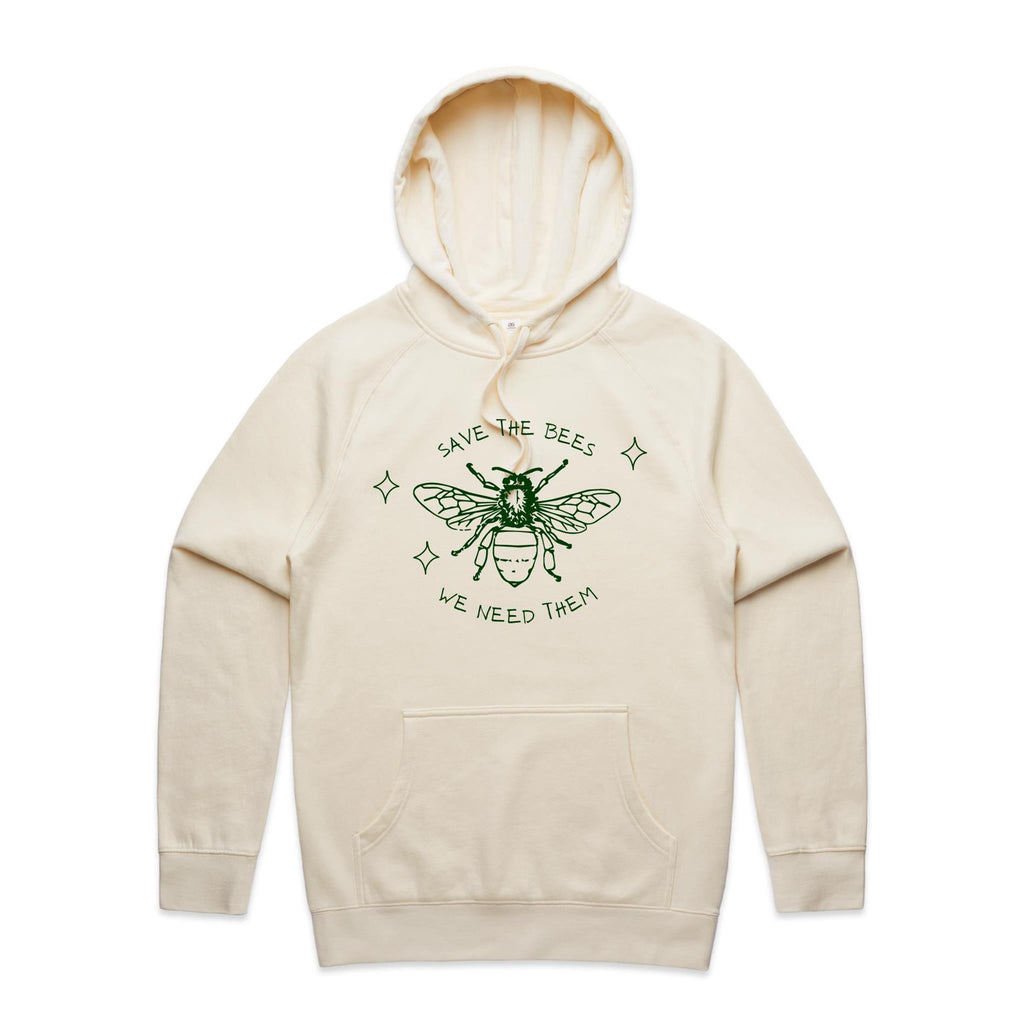 Save The Bees - Mens Hoodie Ecru Mens Hoodie Environment Printed In Australia