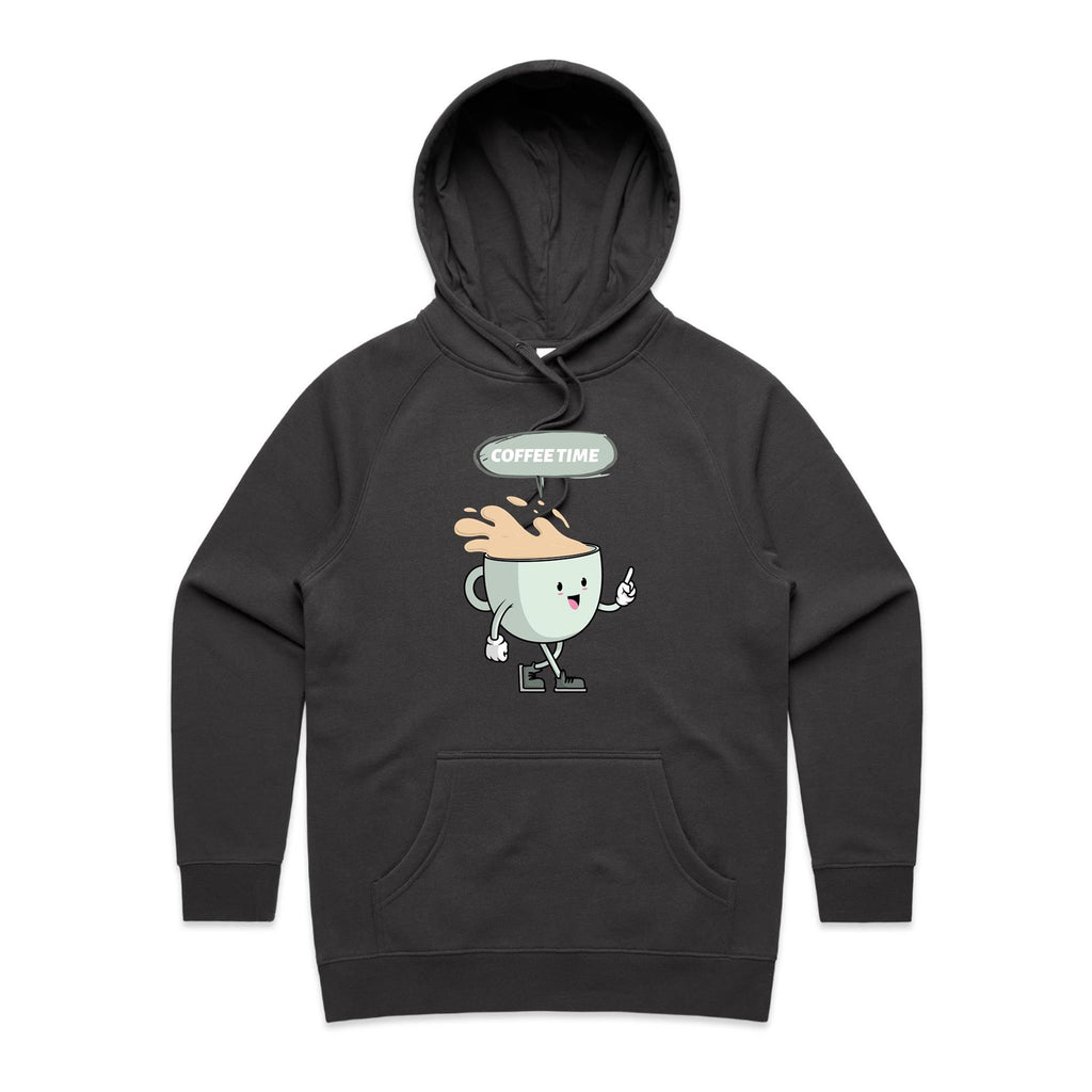 Coffee Time - Womens Hoodie Coal Womens Hoodie Coffee Printed In Australia