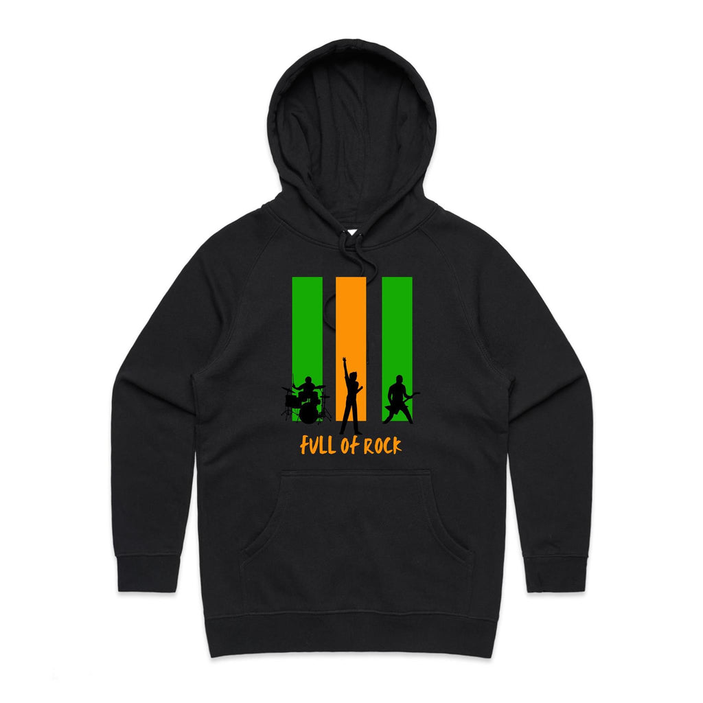 Full Of Rock - Womens Hoodie Black Womens Hoodie Music Printed In Australia