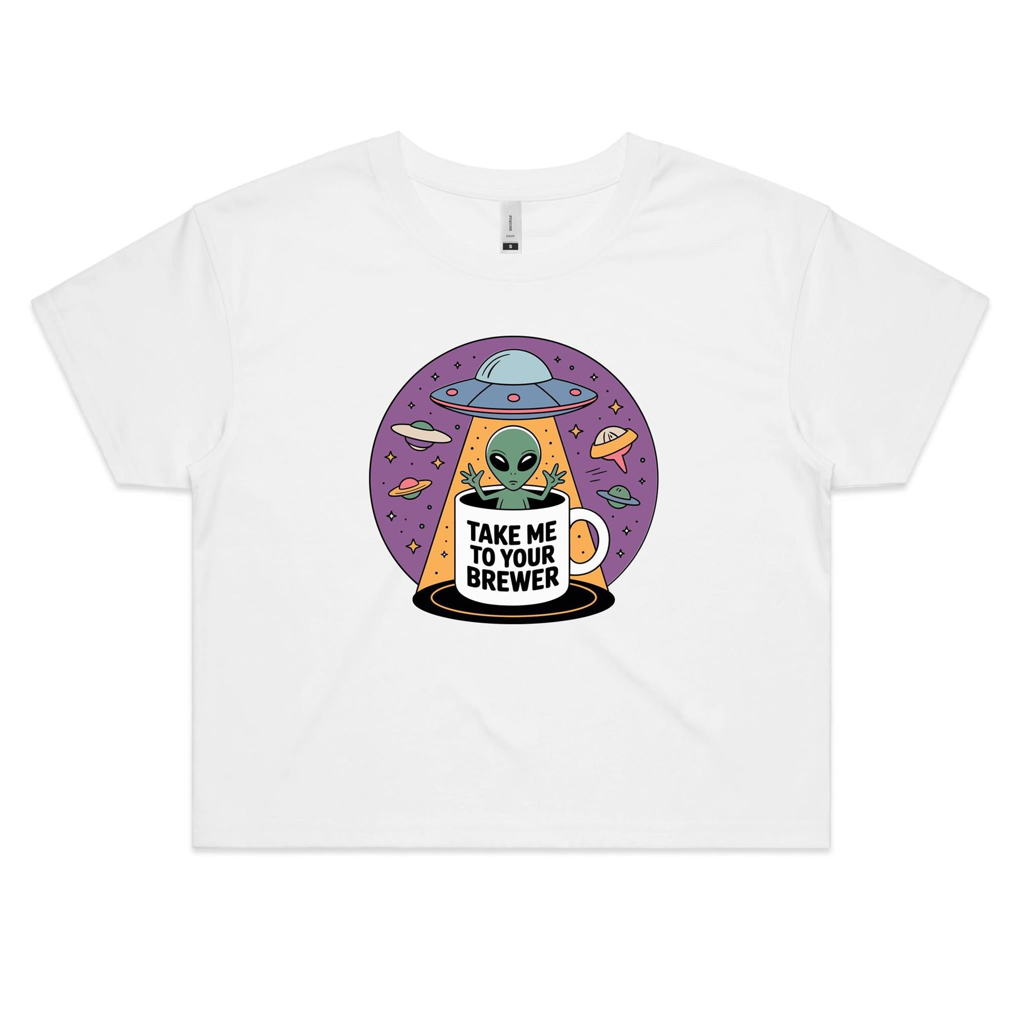 Take Me To Your Brewer Alien UFO Women's AS Colour Crop Tee