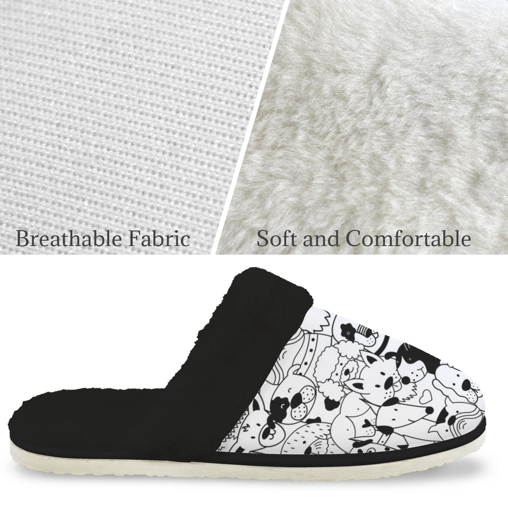 Black And White Dogs Men's Fur Trim Thick-Sole Indoor Slippers Men's Fur Trimmed Slippers animal Printed Offshore