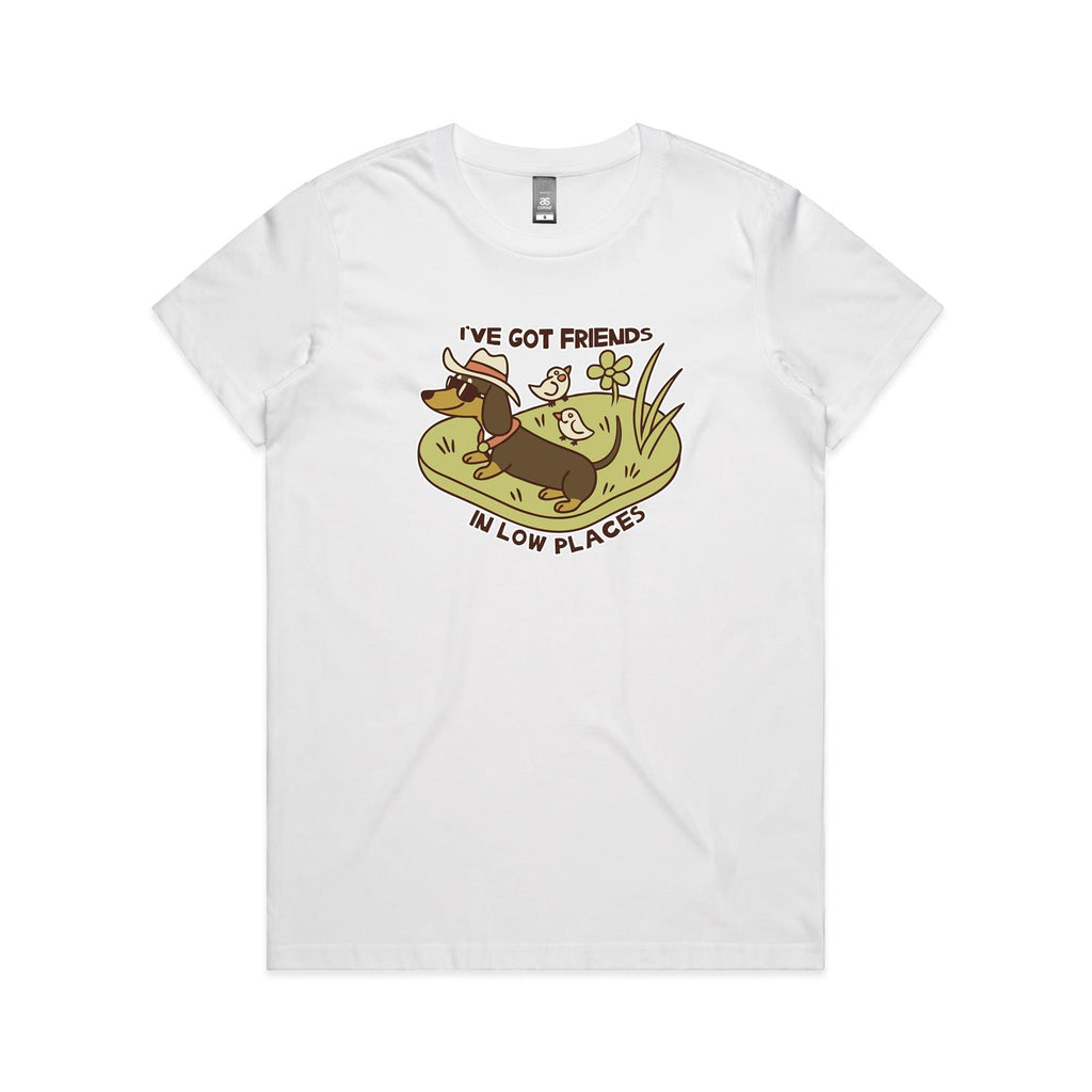 Dachshund, I've Got Friends In Low Places Women's AS Colour T-shirt White Womens T-shirt animal Printed In Australia