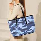 Blue Camouflage - Leather Tote Bag-Large