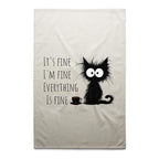 Frazzled Cat, It's Fine, I'm Fine, Everything Is Fine - AS Colour Tea Towel Cream One Size Tea Towel animal Printed In Australia